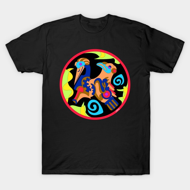 totonac birds in ancient mexican patterns ecopop floral glyph pictogram art T-Shirt by jorge_lebeau